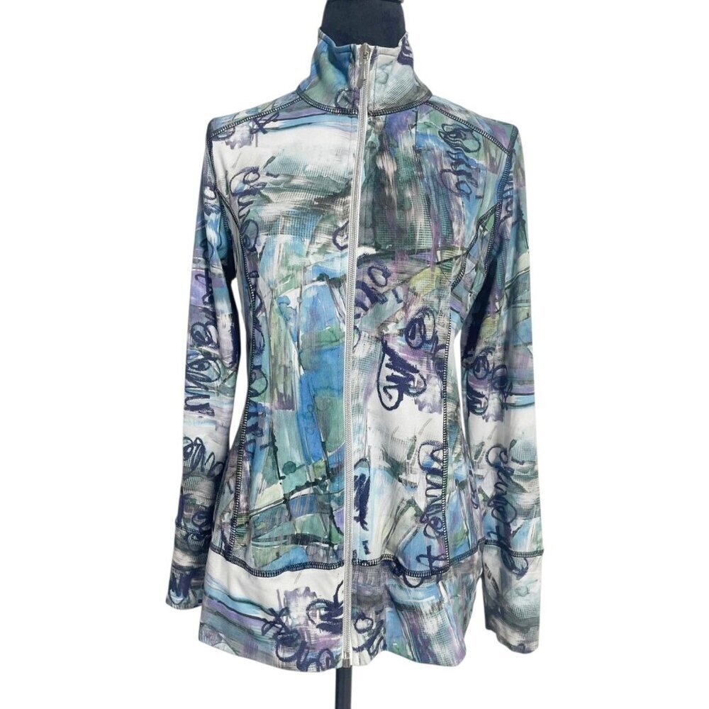 SnoSkins Size Medium  Top Blouse Full Zip Jacket Abstract Lagenlook
